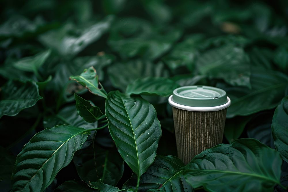 To go coffee cup green plant drink.