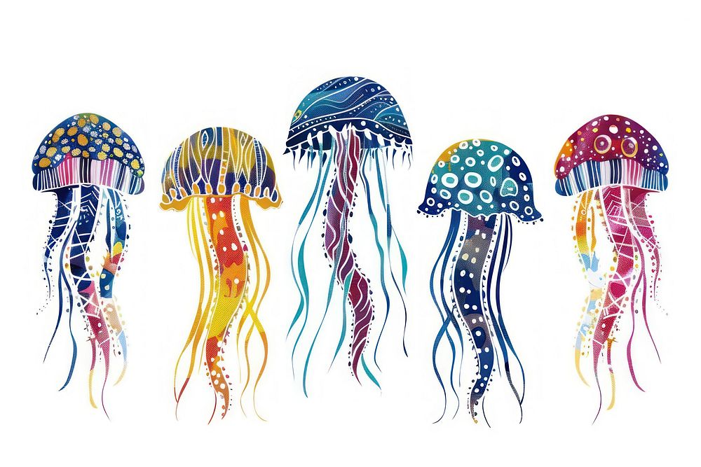 Vector jellyfish impressionism white background invertebrate cephalopod.