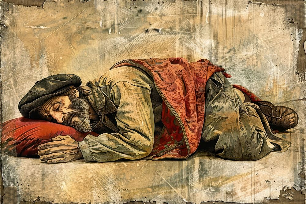 Sleeping painting art homelessness.