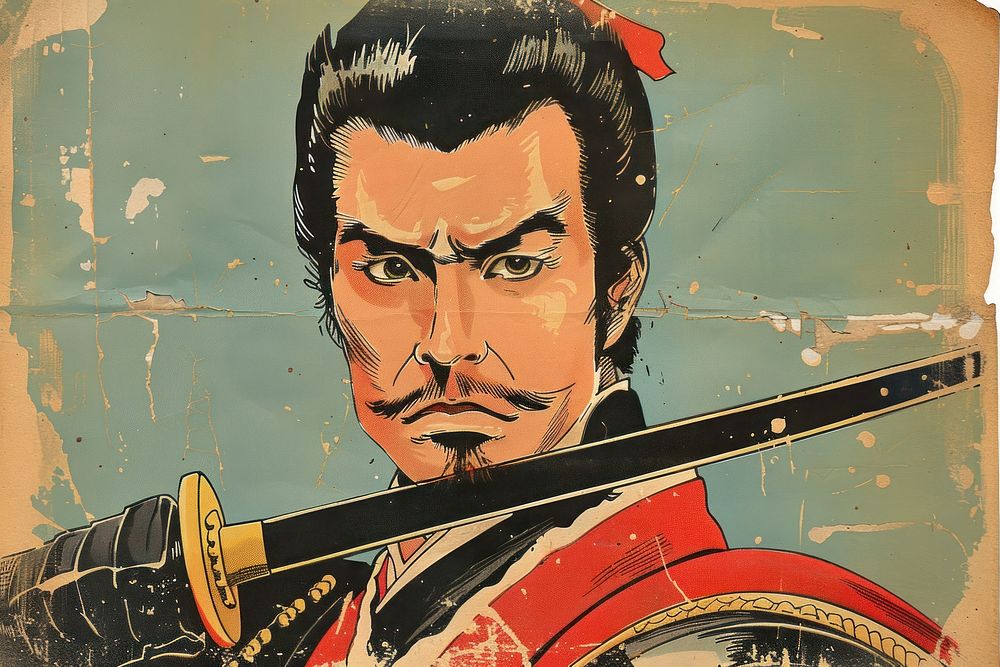 Painting samurai art representation.