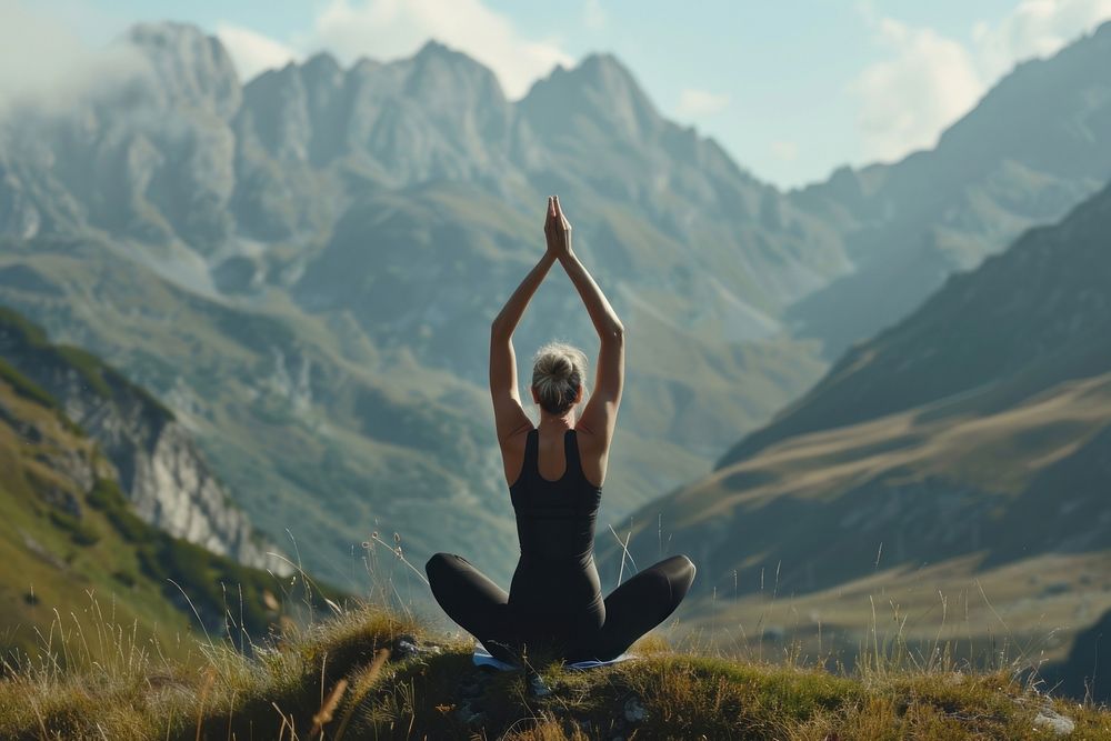 Yoga on nature yoga mountain sports.