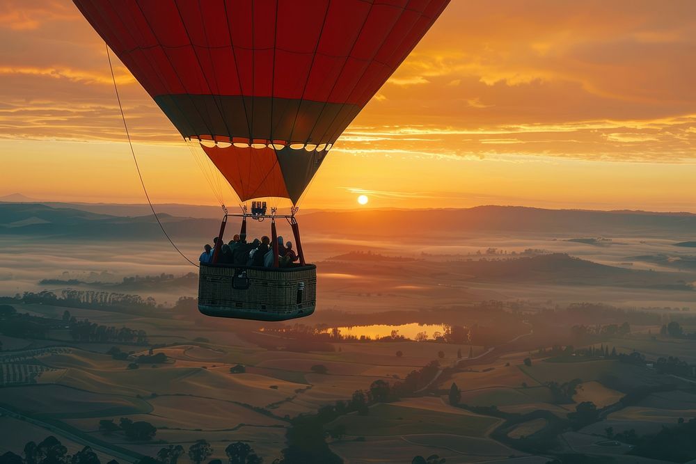 People on hot air balloon transportation recreation adventure.
