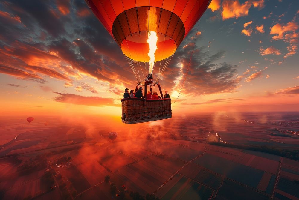 People on hot air balloon transportation aircraft outdoors.