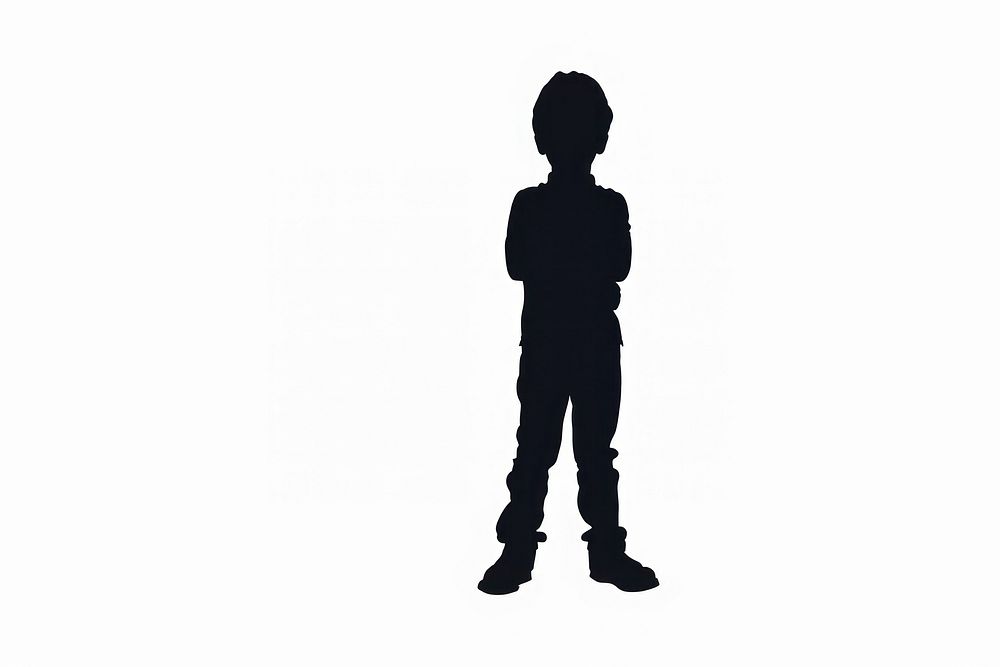 Little boy silhouette clip art standing black white.