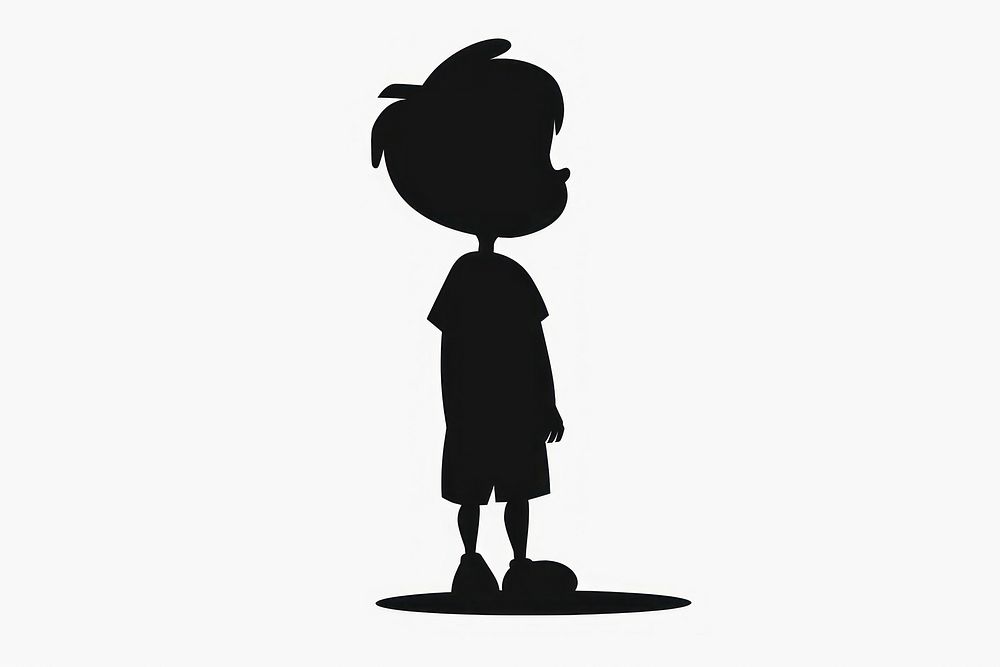 Little boy silhouette clip art black white background monochrome.