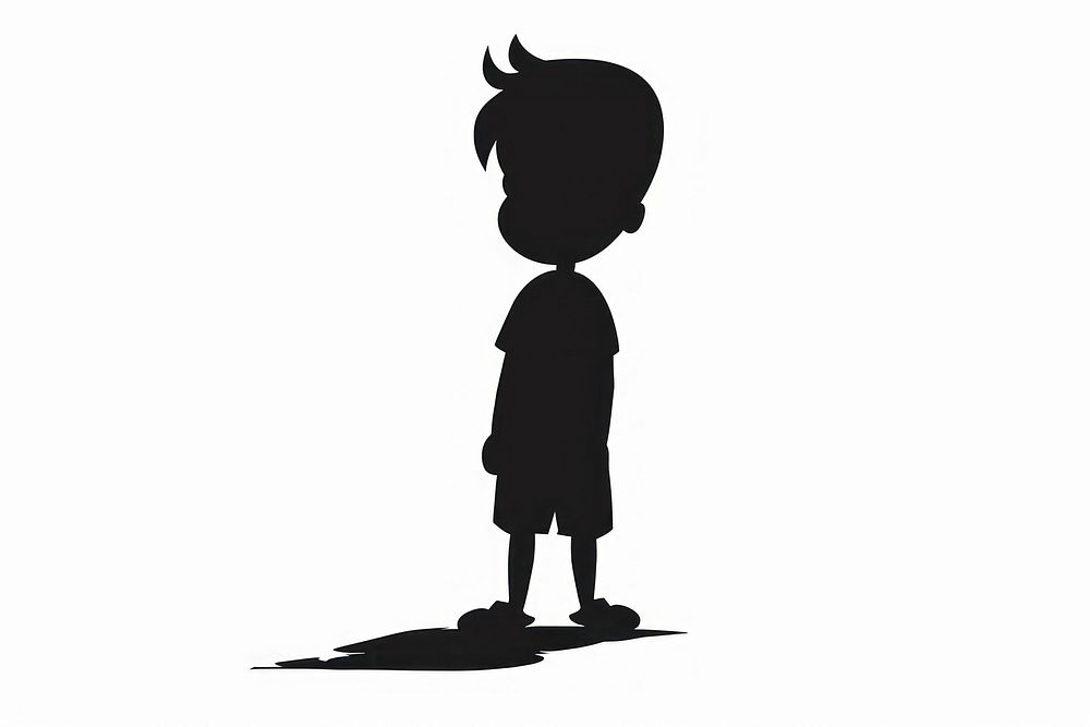 Little boy silhouette clip art black white white background.
