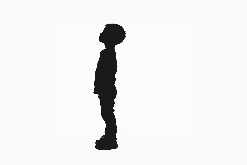 Little boy silhouette clip art backlighting black white background.