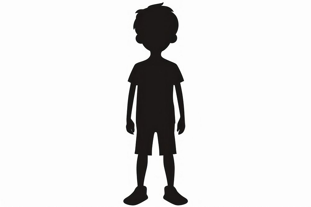 Little boy silhouette clip art black white background representation.