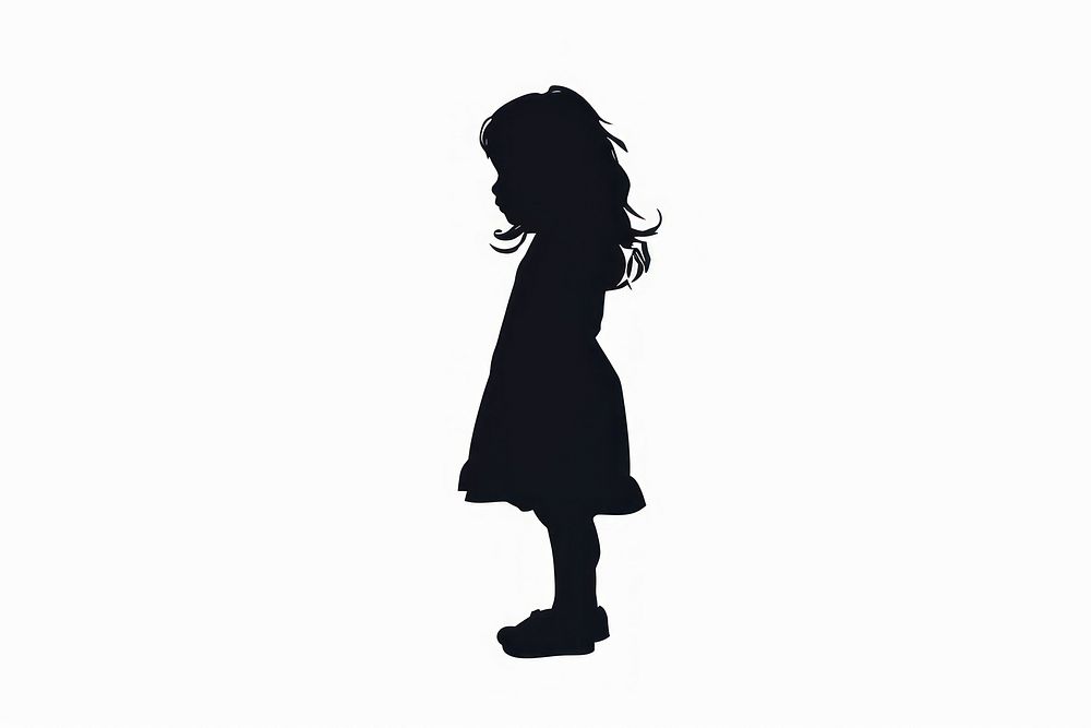 Little girl silhouette clip art black white white background.