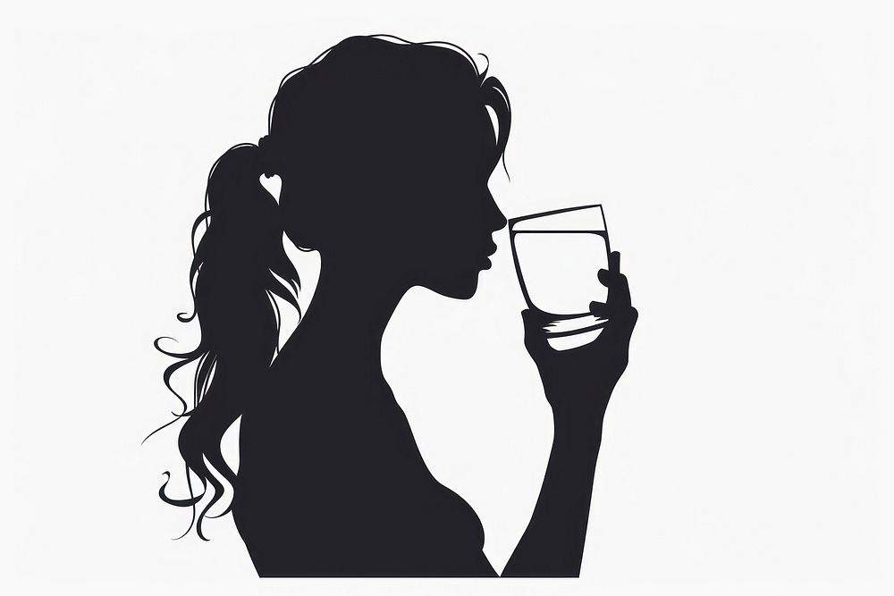 Woman drinking water silhouette clip art glass adult black.