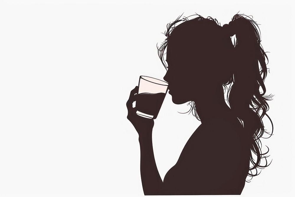 Woman drinking water silhouette clip art adult black cup.