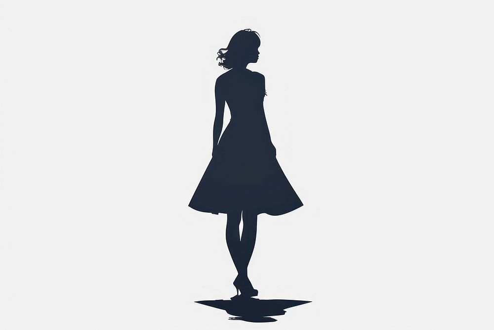 Woman in dress silhouette clip art adult black white background.