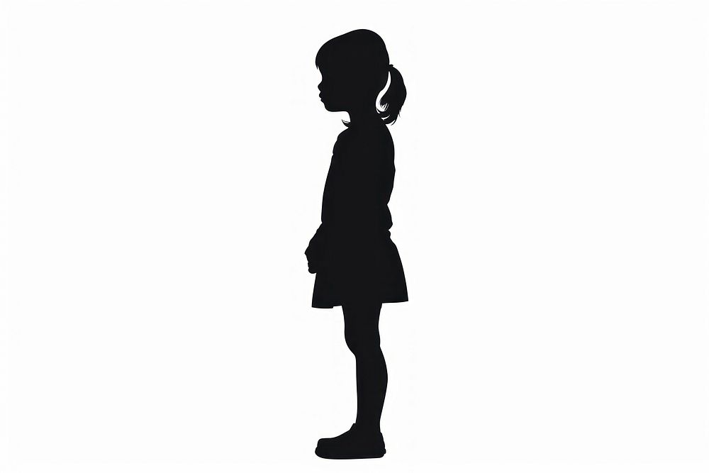 Child silhouette clip art black white white background.