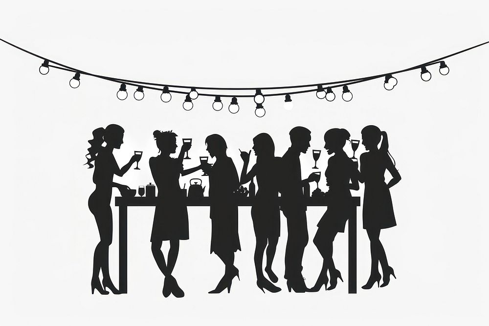 Party scene silhouette clip art adult black togetherness.
