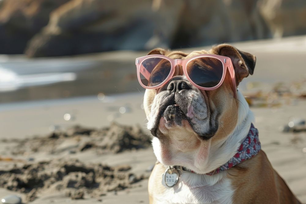 Bulldog wearing a sun glasses bulldog accessories sunglasses.