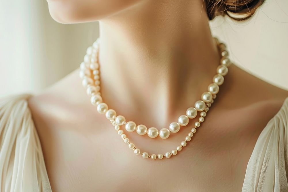 Pearl necklace on woman neck jewelry wedding adult.