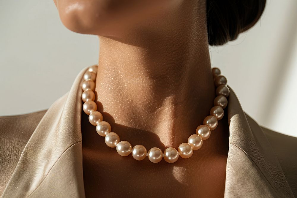 Pearl necklace on woman neck jewelry fashion adult.