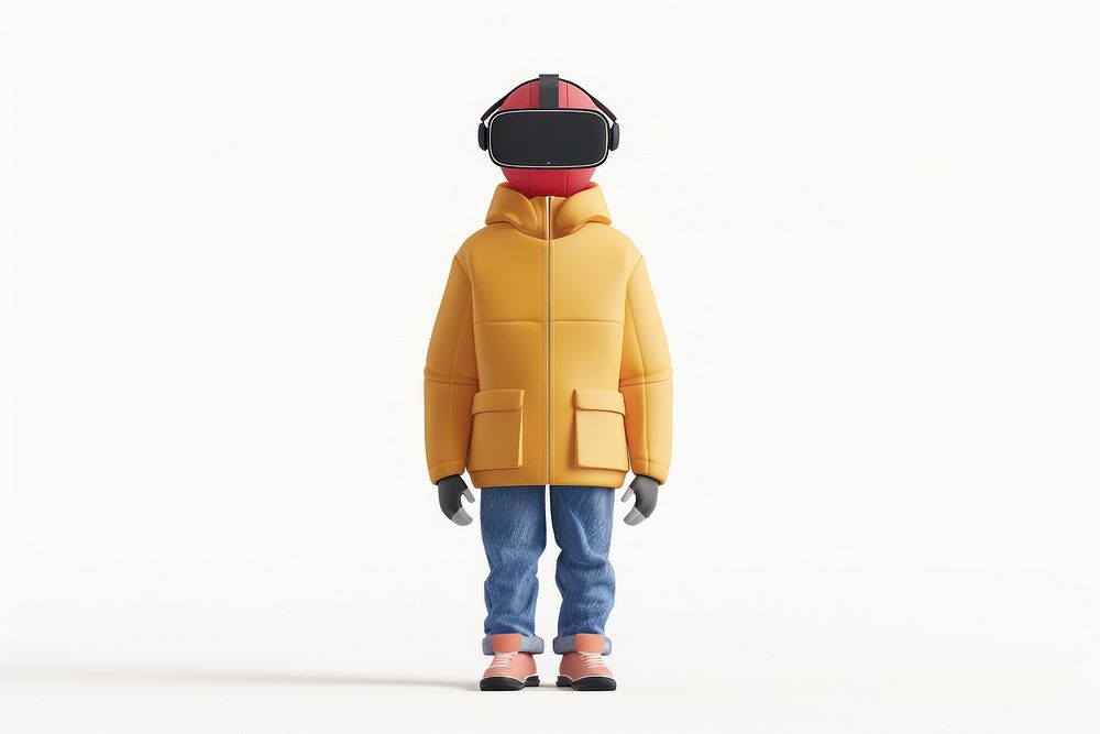Man wearing a VR coat white background protection.