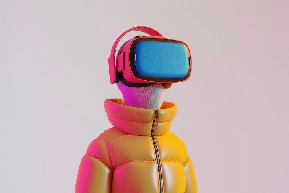 Man wearing a VR cartoon technology yellow.