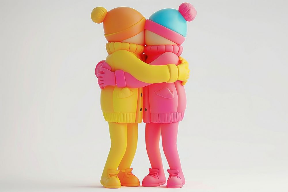 Woman and man hugging figurine toy representation.