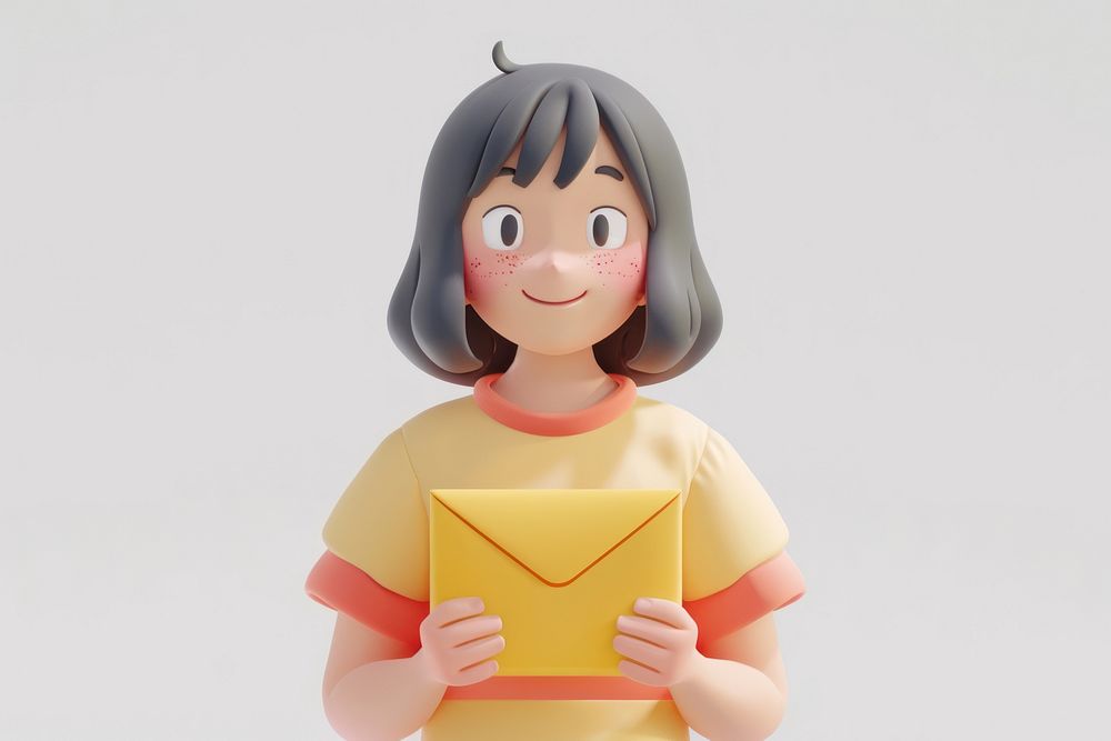 Woman holding an Envelope toy happiness figurine.