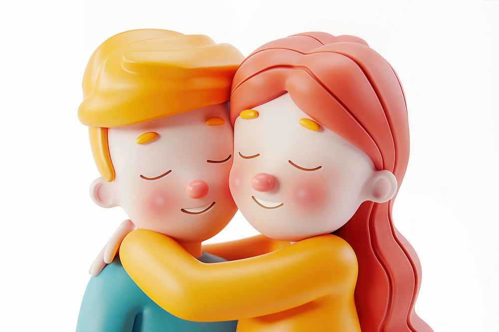 Woman and man hugging figurine cute toy.
