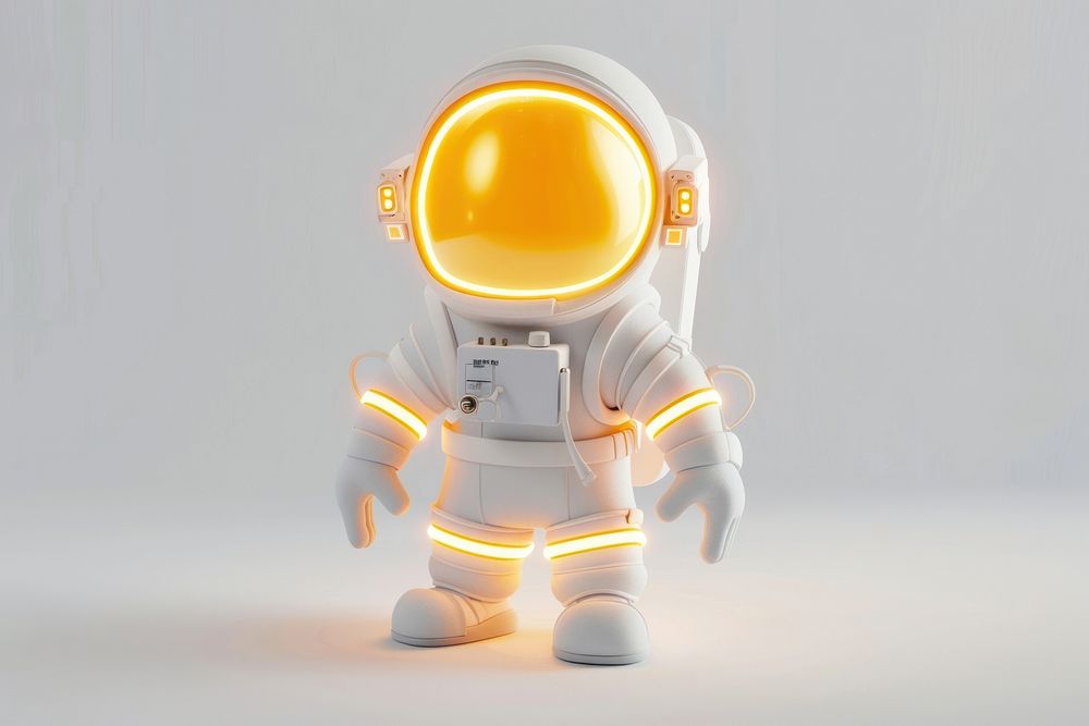 Astronaut glowing outfit robot technology futuristic.