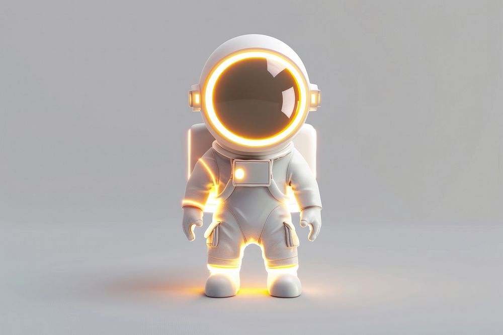 Astronaut glowing outfit illuminated futuristic technology.