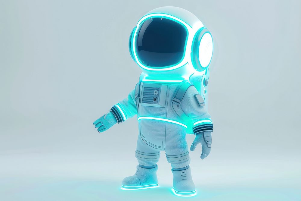 Astronaut glowing outfit robot futuristic technology.