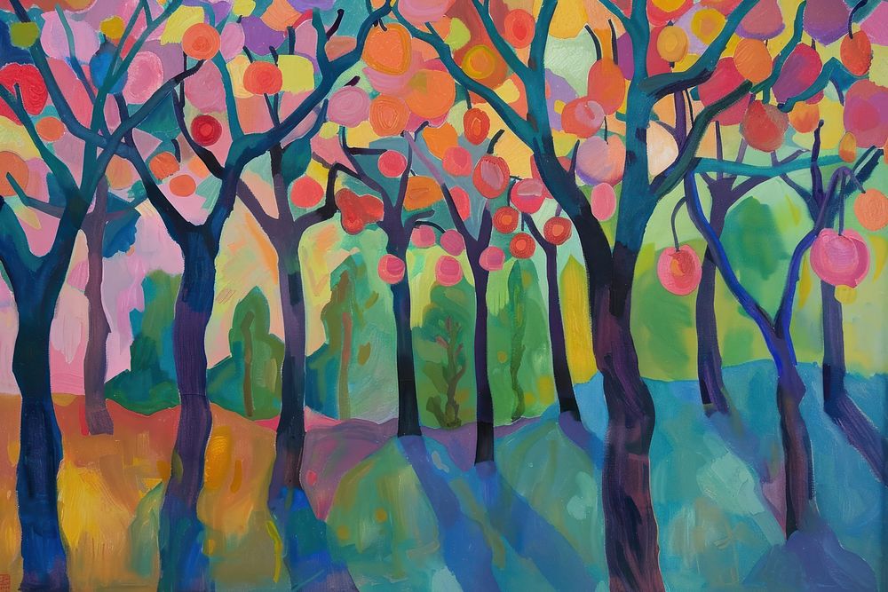 A colorful fruit orchard painting canvas art.