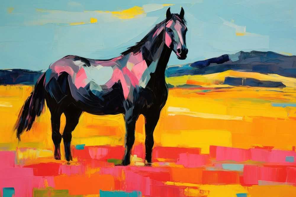 A lone horse painting animal mammal.