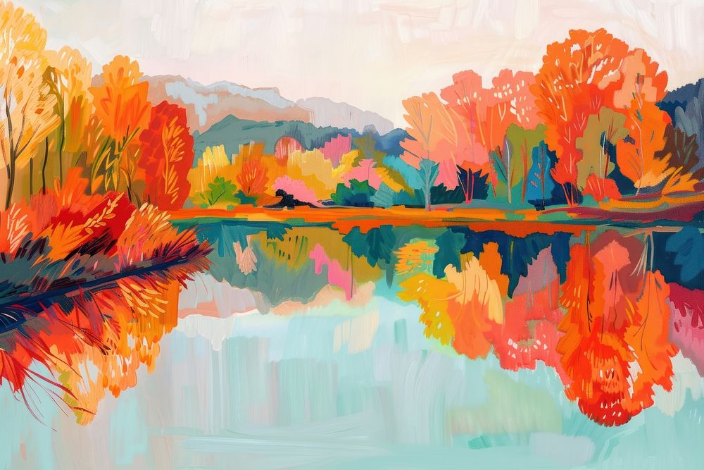 A serene lake painting outdoors nature.