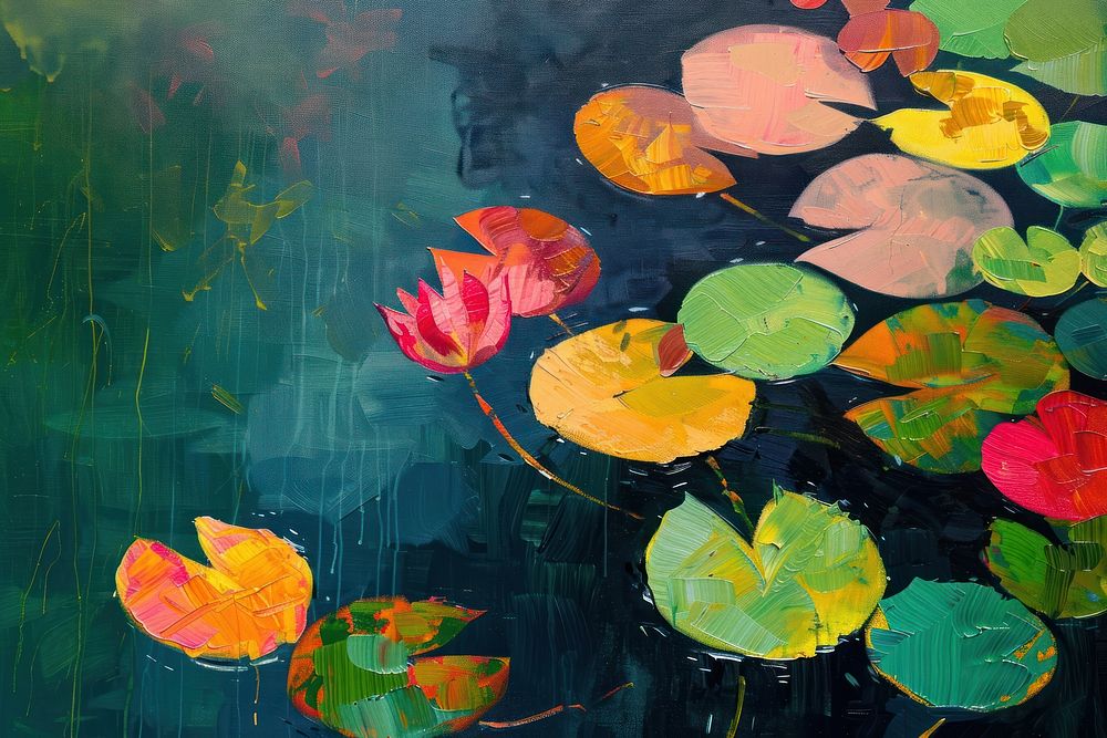 A serene pond painting lily outdoors.