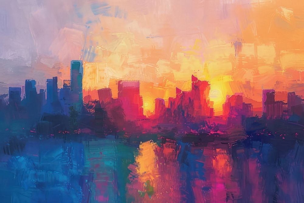 A colorful sunset painting canvas person.
