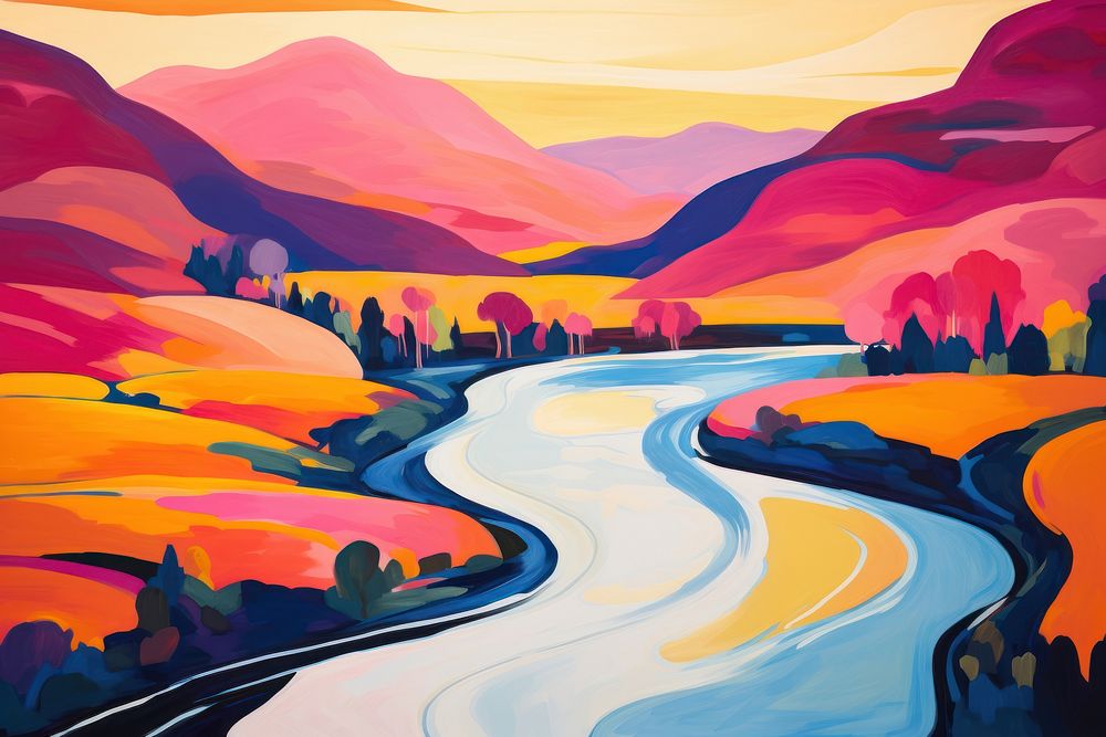 A vibrant river painting outdoors jacuzzi.