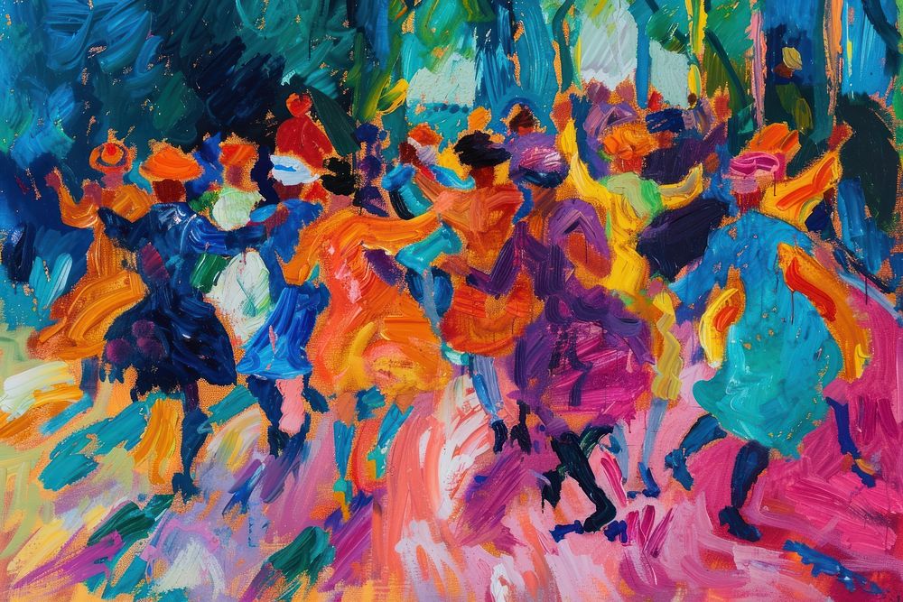 A lively street party painting wedding female.
