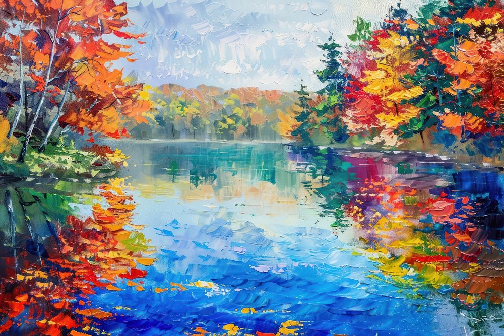 A serene lake painting outdoors nature.
