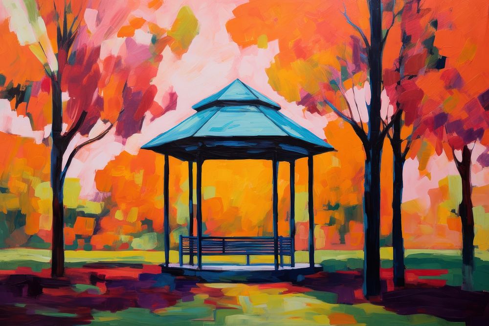 A lone gazebo painting architecture outdoors.
