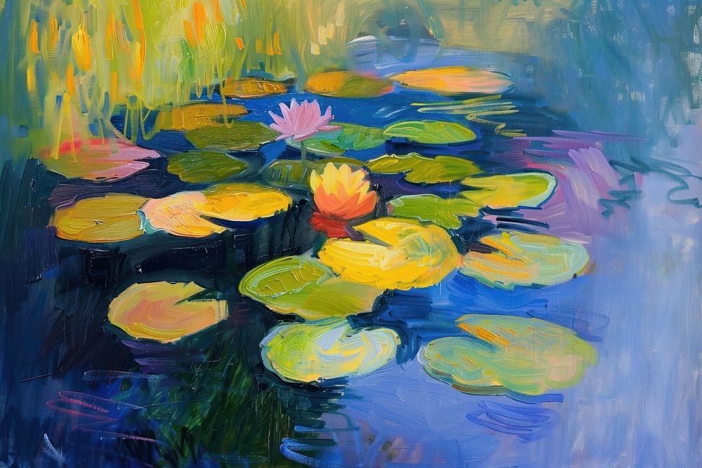 A serene pond painting lily outdoors.