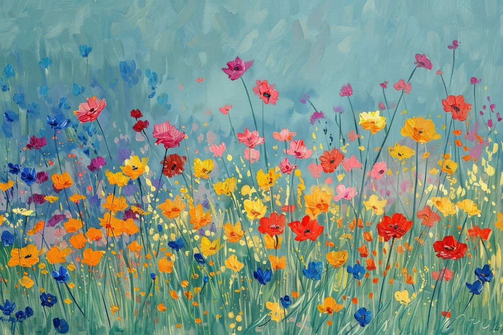 A vibrant field of wildflowers painting countryside asteraceae.