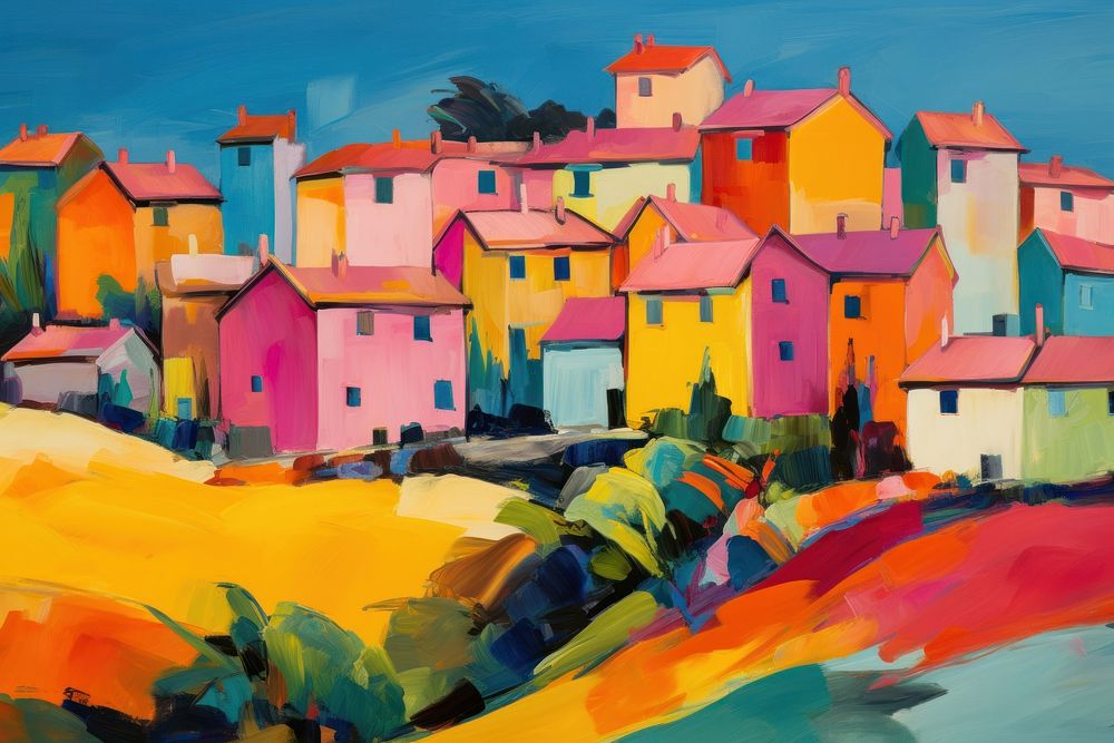 A colorful village painting neighborhood outdoors.