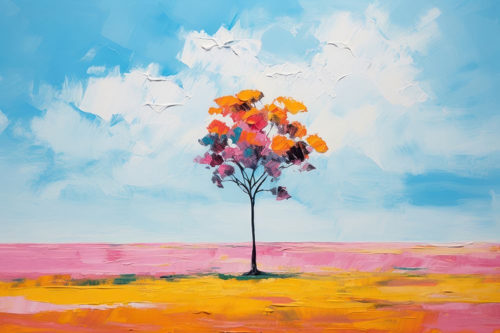 A lone tree painting outdoors plant.
