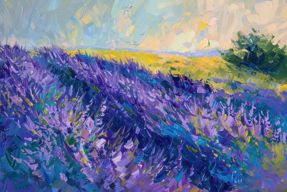 Field of lavender painting outdoors blossom.