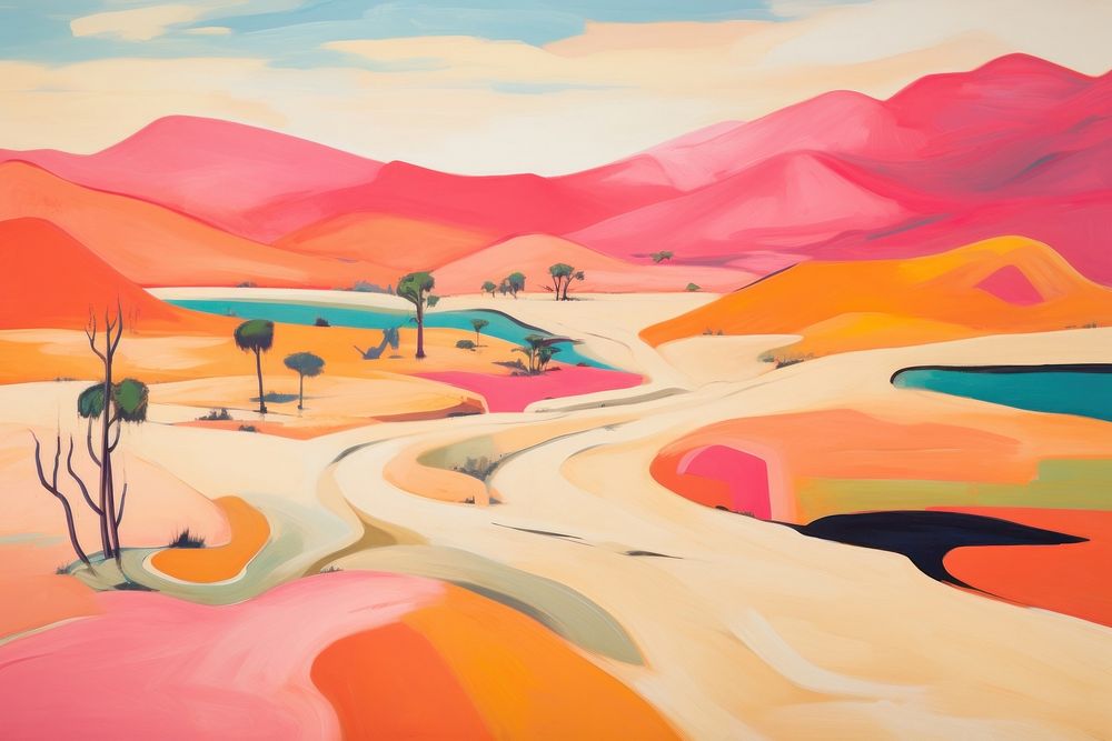 A surreal desert landscape painting outdoors nature.