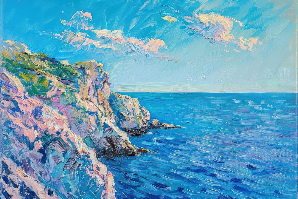 A dramatic cliffside painting ocean promontory.