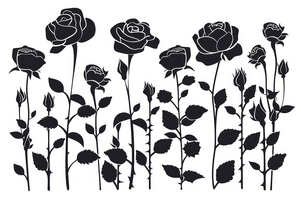 Flat rose flower silhouette clip art pattern drawing sketch.