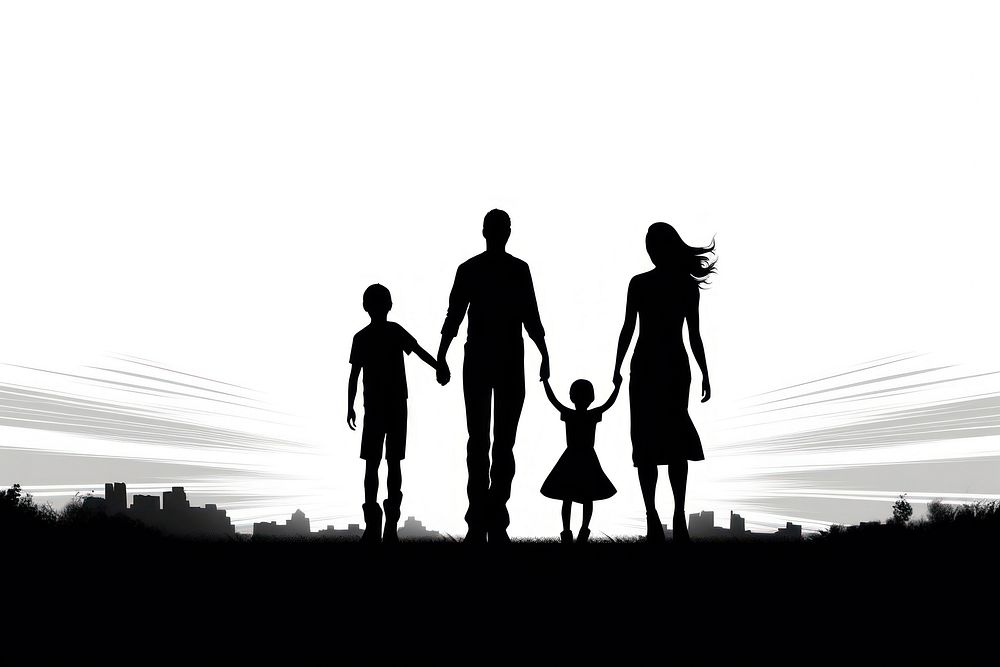 Happy family silhouette backlighting clothing apparel.