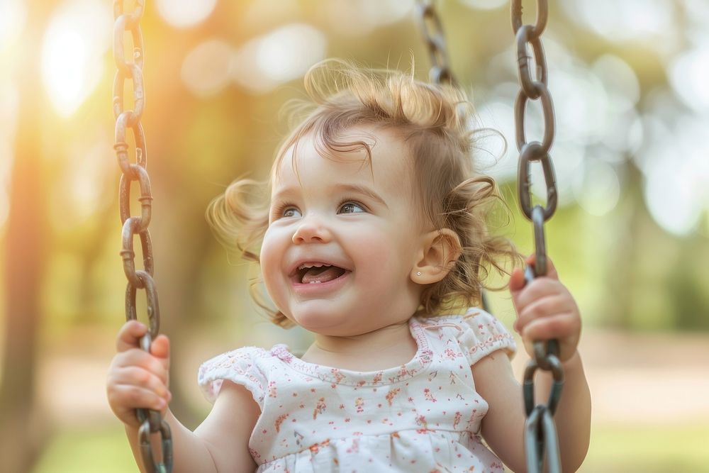 Baby Girl playing with swing at a park happy photo photography.