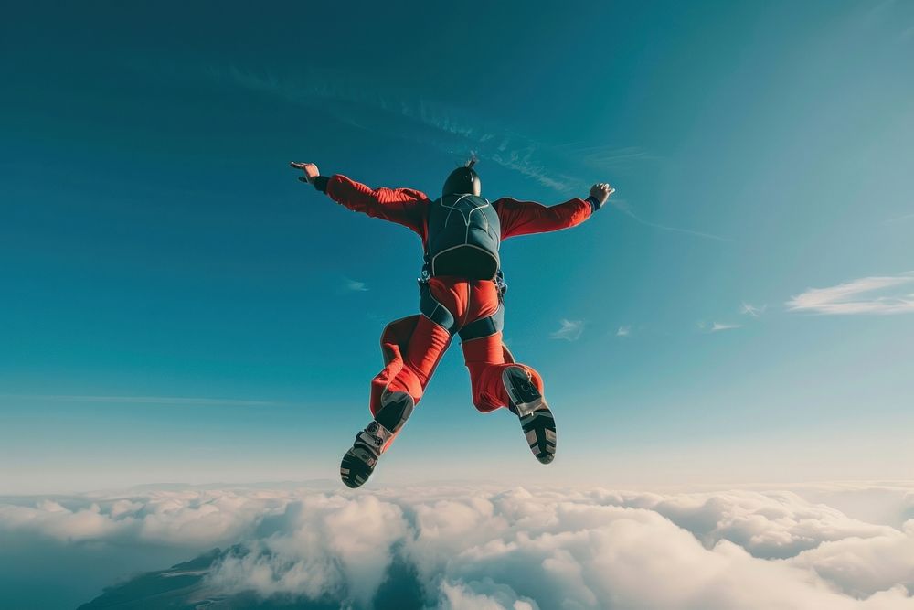 Sky skydiver man jump out on air skydiving recreation adventure.
