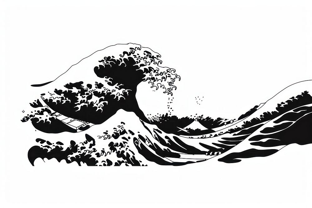 Ocean wave silhouette art illustrated outdoors.